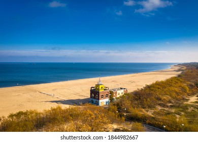 Baltic Sea and the Stogi beach in autumnal colors, Gdansk. Poland