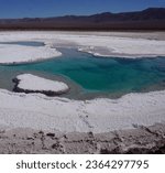 Baltiche hidden lagoon, turquoise salt water in Atacama salt desert Chile