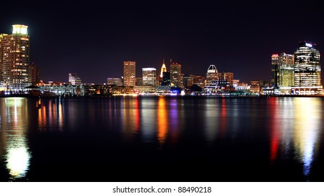 Baltimore Inner Harbor Cityscape night shot