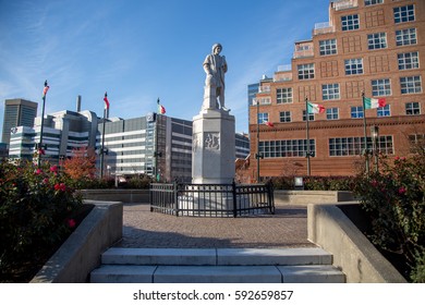BALTIMORE, MARYLAND - NOVEMBER 22, 2016: A statue of Christopher Columbus near the Inner Harbor in Baltimore.