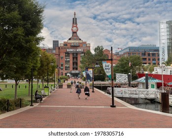 BALTIMORE, MARYLAND - OCTOBER 03, 2019: Baltimore Inner Harbor Area. Cityscape. Maryland. Barnes Noble Bookstore in Background.