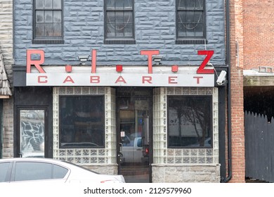 Baltimore, Maryland US - February 24, 2022: Ritz Cabaret adult entertainment venue along Broadway in historic Fells Point neighborhood