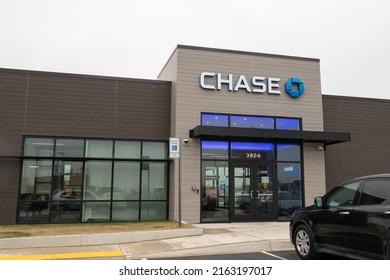 Baltimore, Maryland, US - February 24, 2022: Retail branch location of Chase financial services bank depository and lending institution. Consumer in person visits to apply for loans credit cards