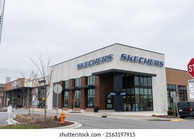 Baltimore, Maryland, US - February 24, 2022:  Sketchers, Newly Constructed Retail Location At Canton Crossing Downtown. Blue Text Logo Sign On Exterior Of Modern Strip Mall Building