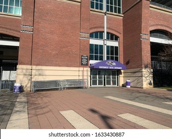 Baltimore, Maryland / US - January 29, 2020: Southwest Luxury Suite Street Level Entrance To M&T Bank Stadium For Nfl Football Ravens Rich Fans Holding Season Tickets Or Corporate Sponsorship Partners