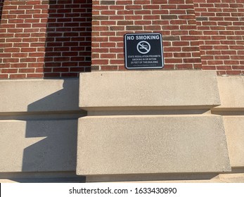 Baltimore, Maryland / US - January 29, 2020: Exterior NFL Football Team Ravens Home Field M&T Bank Stadium Outside Entrance No Smoking Area Sign For Smoke Free Facility Building