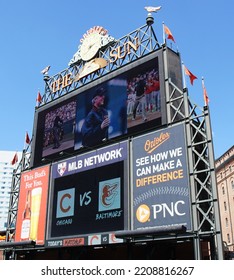 Baltimore, Maryland, USA - August 18, 2022: View Of The Jumbotron At Oriole Park At Camden Yards