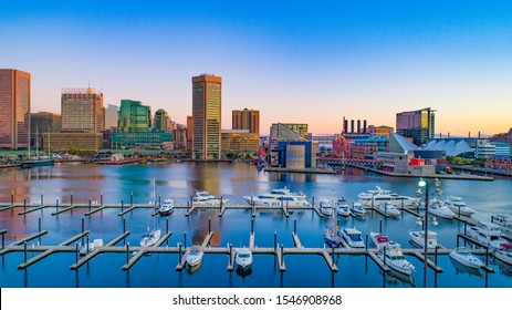 Baltimore, Maryland, USA Inner Harbor Skyline Aerial.