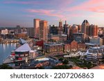 Baltimore, Maryland, USA Skyline on the Inner Harbor at dusk.