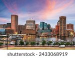 Baltimore, Maryland, USA Skyline on the Inner Harbor at dusk.