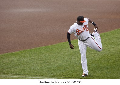 BALTIMORE - MAY 1: Adam Jones Of The Baltimore Orioles Stands Before A Game At Camden Yards On May 1, 2010 In Baltimore, Maryland