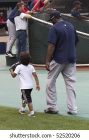 BALTIMORE - MAY 1: David Ortiz And Son D'Angelo Walk On The Field Before A Game At Camden Yards On May 1, 2010 In Baltimore, Maryland