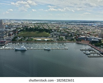 BALTIMORE, MD - JUNE 24, 2017: An aerial view of the Inner Harbor from the observation level on the top of the World Trade Center. Baltimore is the most populous city in Maryland.