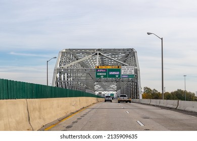 Baltimore, MD - Nov. 25, 2021: Driving North On Route I-895 Over The Steel Bridge Above The CSX Transportation Curtis Bay Rail Yards