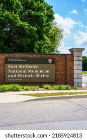 Baltimore, MD, USA – August 2, 2022: The Entrance Gate Sign Of Fort McHenry, Which Was Attacked During The Battle Of Baltimore In The War Of 1812 By The British Navy.