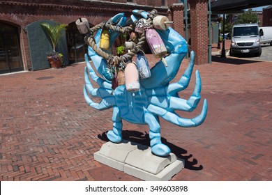 Baltimore, MD, USA - July 26, 2011: A large blue crab sculpture on display at Fell's Point in Baltimore.
