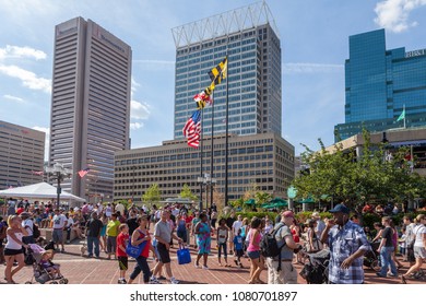 Baltimore, MD, USA - June 16, 2012:  There is plenty of activity in the Inner Harbor of the City of Baltimore, Maryland.