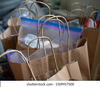 Baltimore, MD / USA - Sept 7th 2019: Act of Kindness Food and Toiletries care packages to Homeless People 