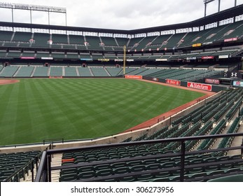 BALTIMORE, MD-AUGUST, 2015:  View Of The Outfield At The Baltimore Orioles Stadium At Camden Yards.