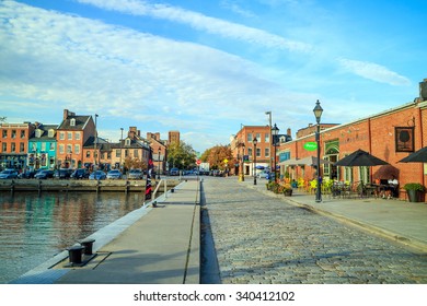 BALTIMORE - OCT 22: Shops and restaurants in Fells Point, Baltimore, Maryland. on October 22, 2015 