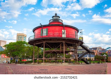 Baltimore,Maryland,USA - September 03, 2021: Seven Foot Knoll Lighthouse is the oldest screw-pile lighthouse in Inner Harbor Baltimore, Maryland, USA.