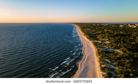 Baltiysk, Kaliningrad region, Russia May 30, 2021 Aerial view of Baltiysk and Baltic Spit dunes