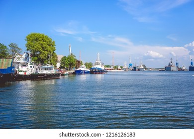 Baltiysk, Russia-may 15, 2016: Seascape with war ships under the blue sky.