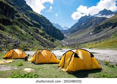 Balu Ka Ghera campsite, a famous campsite of Hampta Pass Trek, India. - Shutterstock ID 2052480332