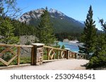 Balustrade along the Bow Falls Trail under Mount Rundle in the Banff National Park, Alberta, Canada