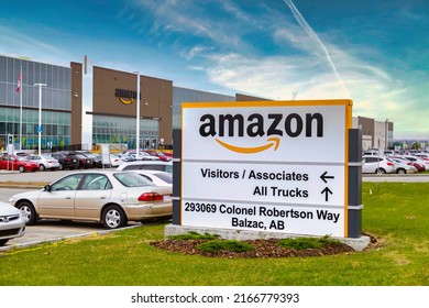 Balzac, Alberta, Canada. Jun 11, 2022. An Exterior Of Amazon Distribution Center Warehouse. 