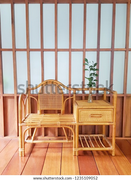 Bamboo Armchair Desk Decorated Relaxing Room Stock Photo Edit Now