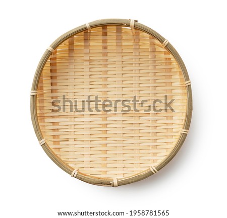 Bamboo basket placed on a white background.Bamboo basket plate for Zaru Soba

