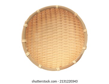 Bamboo basket placed, wicker basket isolated on white background with clipping path.
