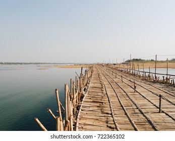 Bamboo Bridge In Kampong Cham, Cambodia