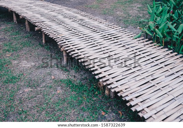 Bamboo bridge. Wood bridge\
structure