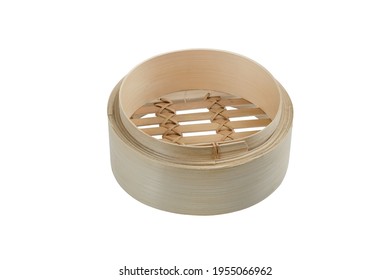 Bamboo dim sum steamer basket small size isolated on white, clipping path.