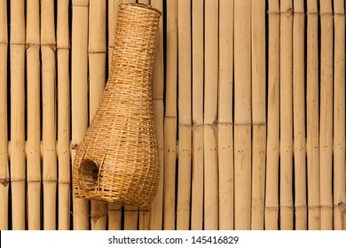 Bamboo Eel Trap Norther Thai Style Hanging On Bamboo Wall