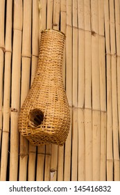 Bamboo Eel Trap Norther Thai Style Hanging On Bamboo Wall