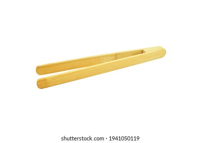 Bamboo Food Tongs Isolated On White Background.