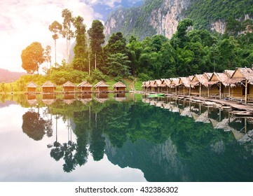 bamboo house Resort in Ratchaprapha Dam at Khao Sok National Park, Surat Thani Province, Thailand.