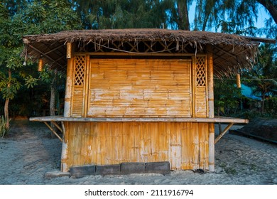 Bamboo hut on the tropical sand beach in island Koh Phangan, Thailand, close up