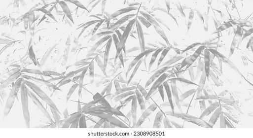 Bamboo leaves pattern on the branches in tropical forest with grayscale color or black and white tone for vintage background