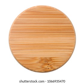 Bamboo Lid Of Jar Isolated On White Background. Top View.