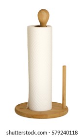 Bamboo Paper Towel Holder On White Background