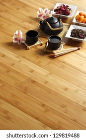 Bamboo Parquet Floor With Tea Ceremony Set