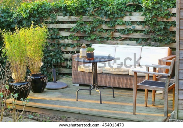 Bamboo Plants Pots Outdoor Patio Sofa Stock Photo Edit Now 454013470