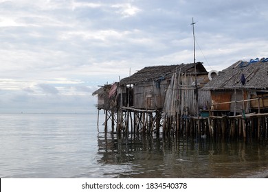 Bamboo Poles Support The Stilt Bajau Shanty Houses Built By Indigenous People In The Philippines. Lmedium Long Shot