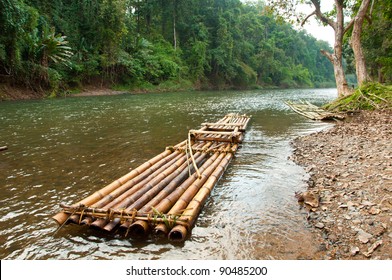 Bamboo Raft Floating In River