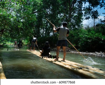 Bamboo Rafting At North Thailand. Mae Wang Bamboo Rafting.