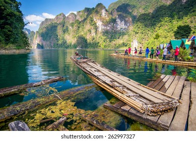 Bamboo Rafting On River, Ratchaprapha Dam , Suratthani , Thailand